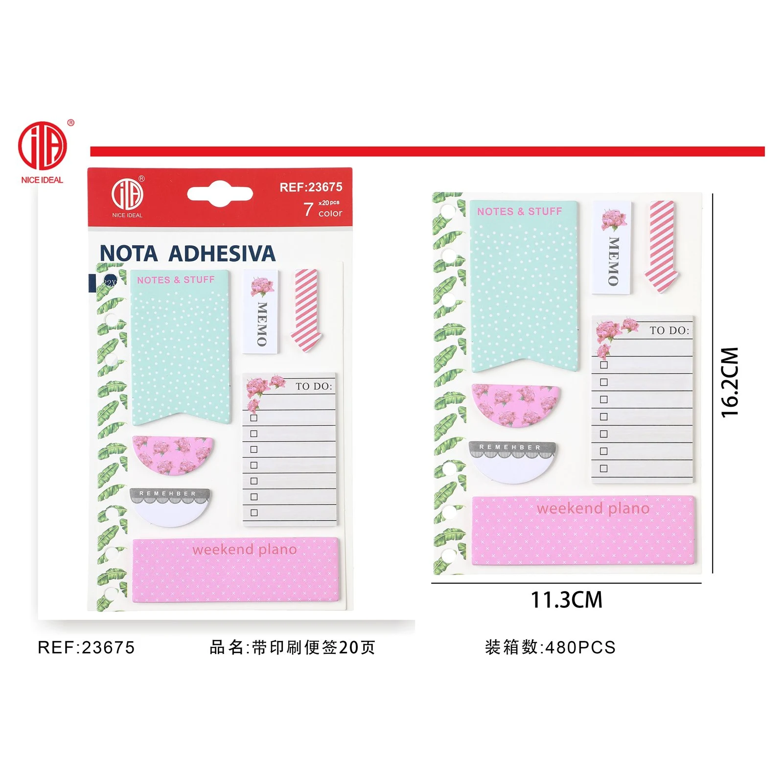 Set de notas adhesivas impresas 20 paginas 7 colores 11.3 x 16.2 cm - Imagen 2