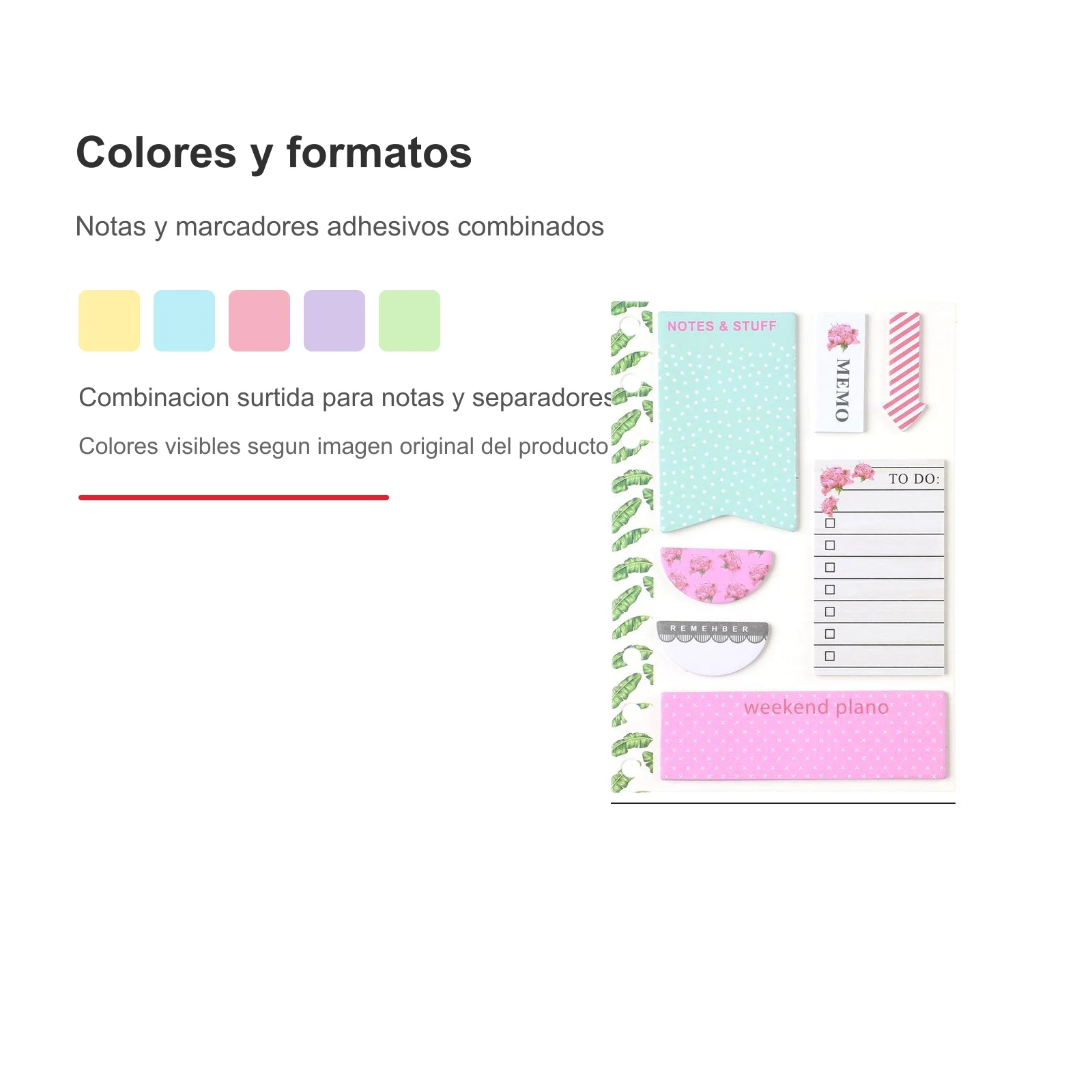 Set de notas adhesivas impresas 20 paginas 7 colores 11.3 x 16.2 cm - Imagen 3