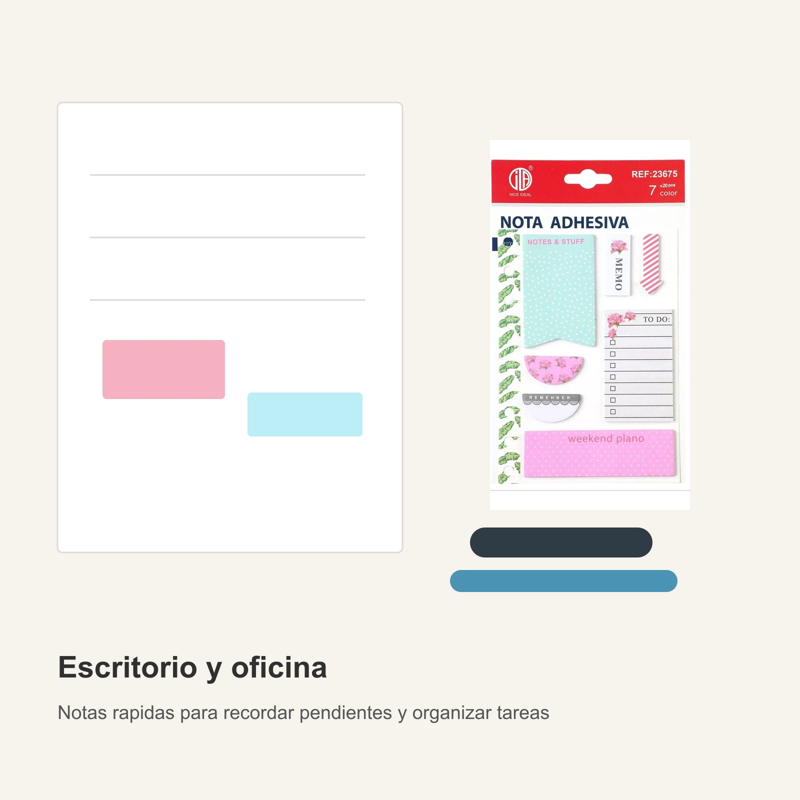 Set de notas adhesivas impresas 20 paginas 7 colores 11.3 x 16.2 cm - Imagen 5