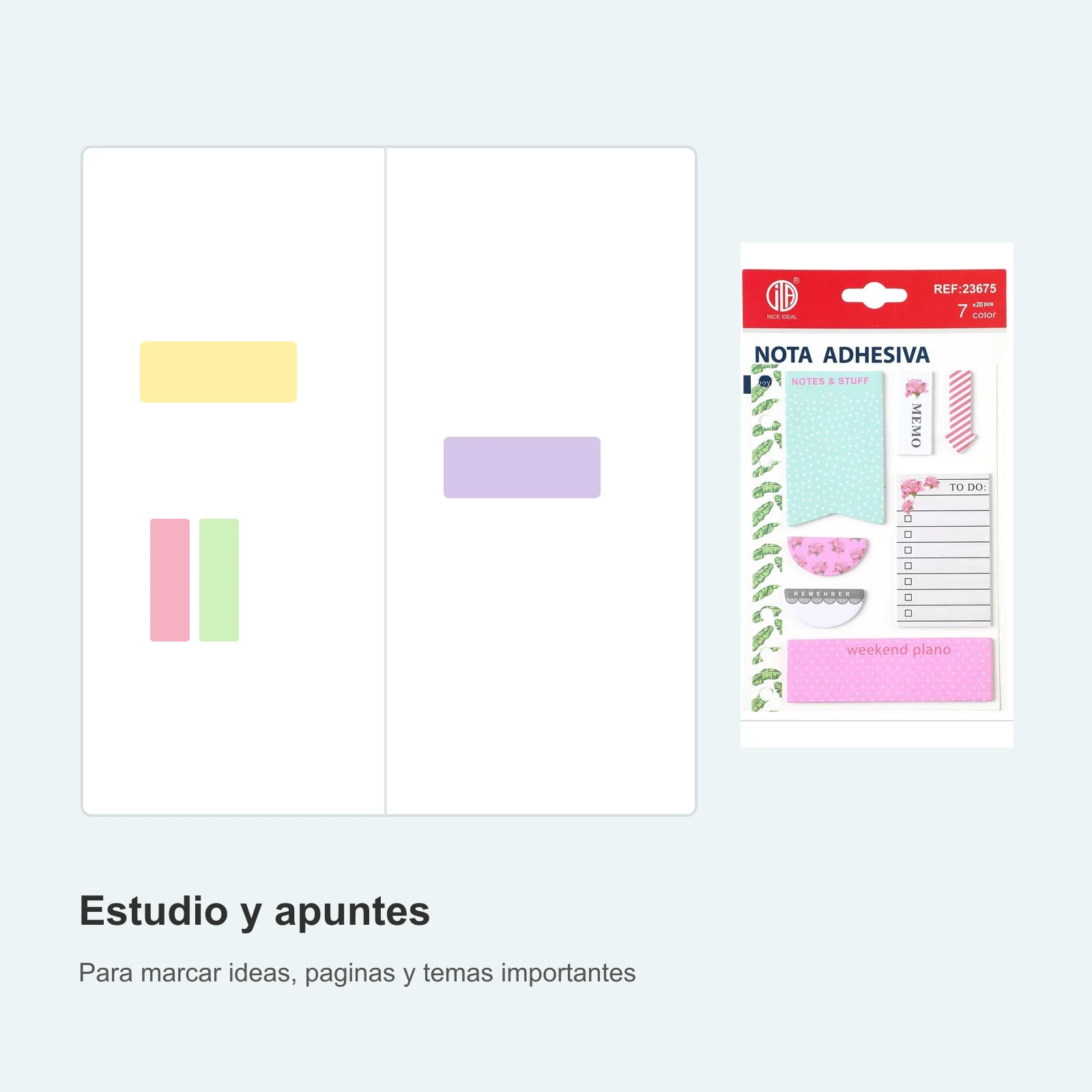Set de notas adhesivas impresas 20 paginas 7 colores 11.3 x 16.2 cm - Imagen 6