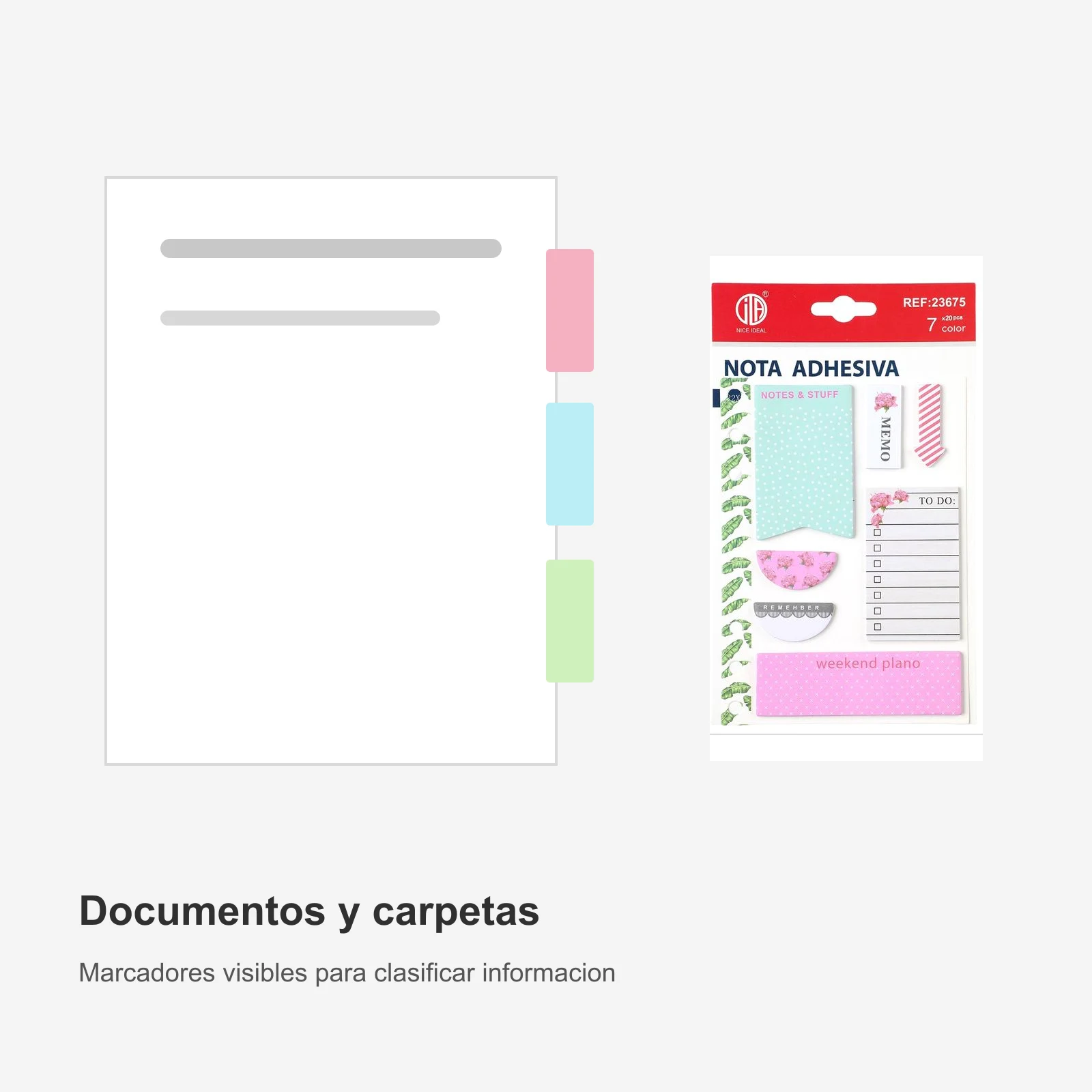 Set de notas adhesivas impresas 20 paginas 7 colores 11.3 x 16.2 cm - Imagen 7