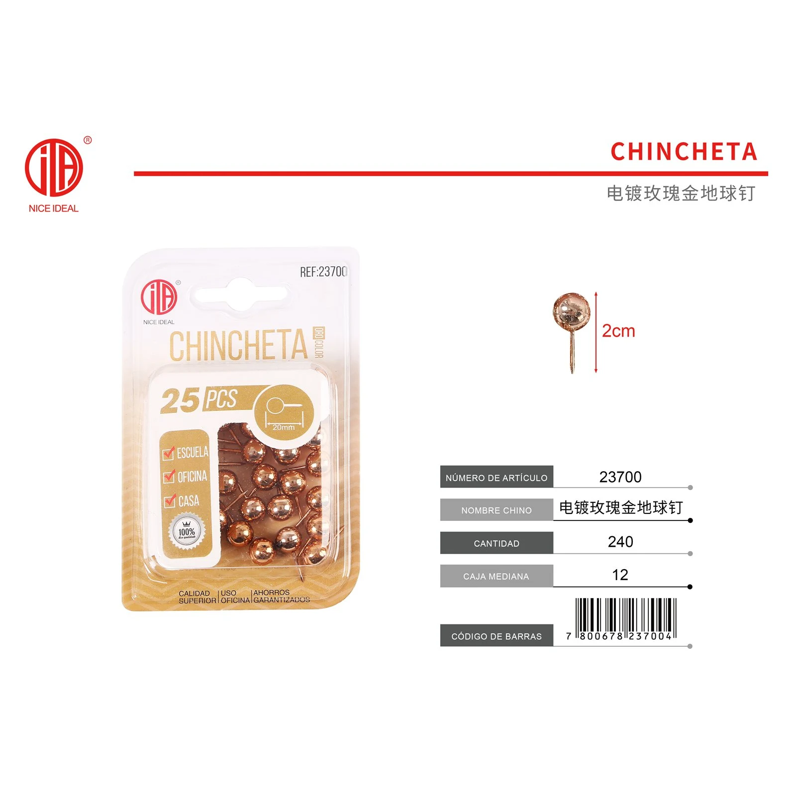 Chinchetas rose gold 25 piezas 20 mm - Imagen 2