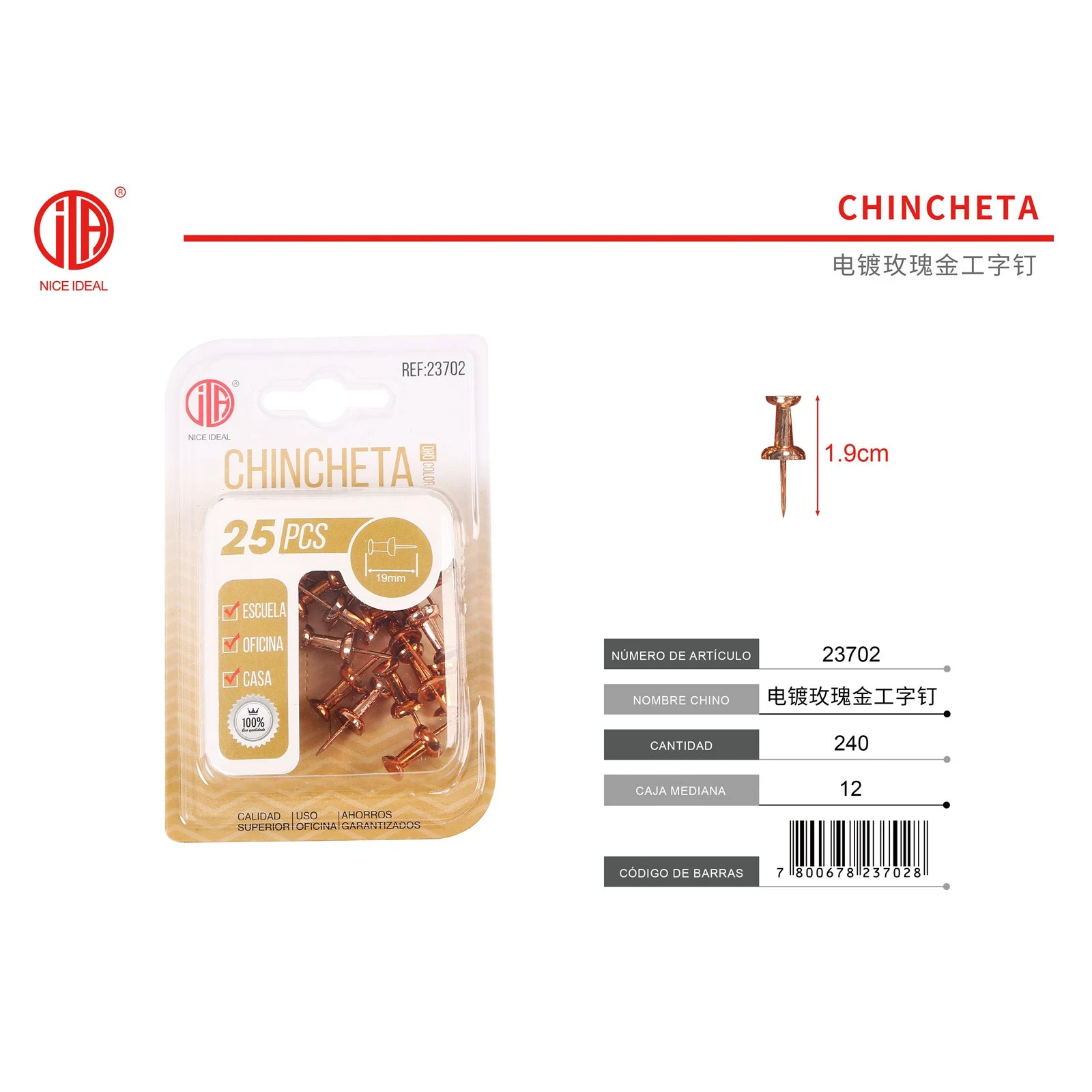 Chinchetas tipo tachuela rose gold 25 piezas 19 mm - Imagen 2