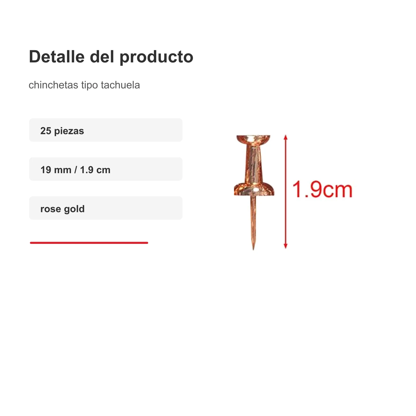 Chinchetas tipo tachuela rose gold 25 piezas 19 mm - Imagen 3