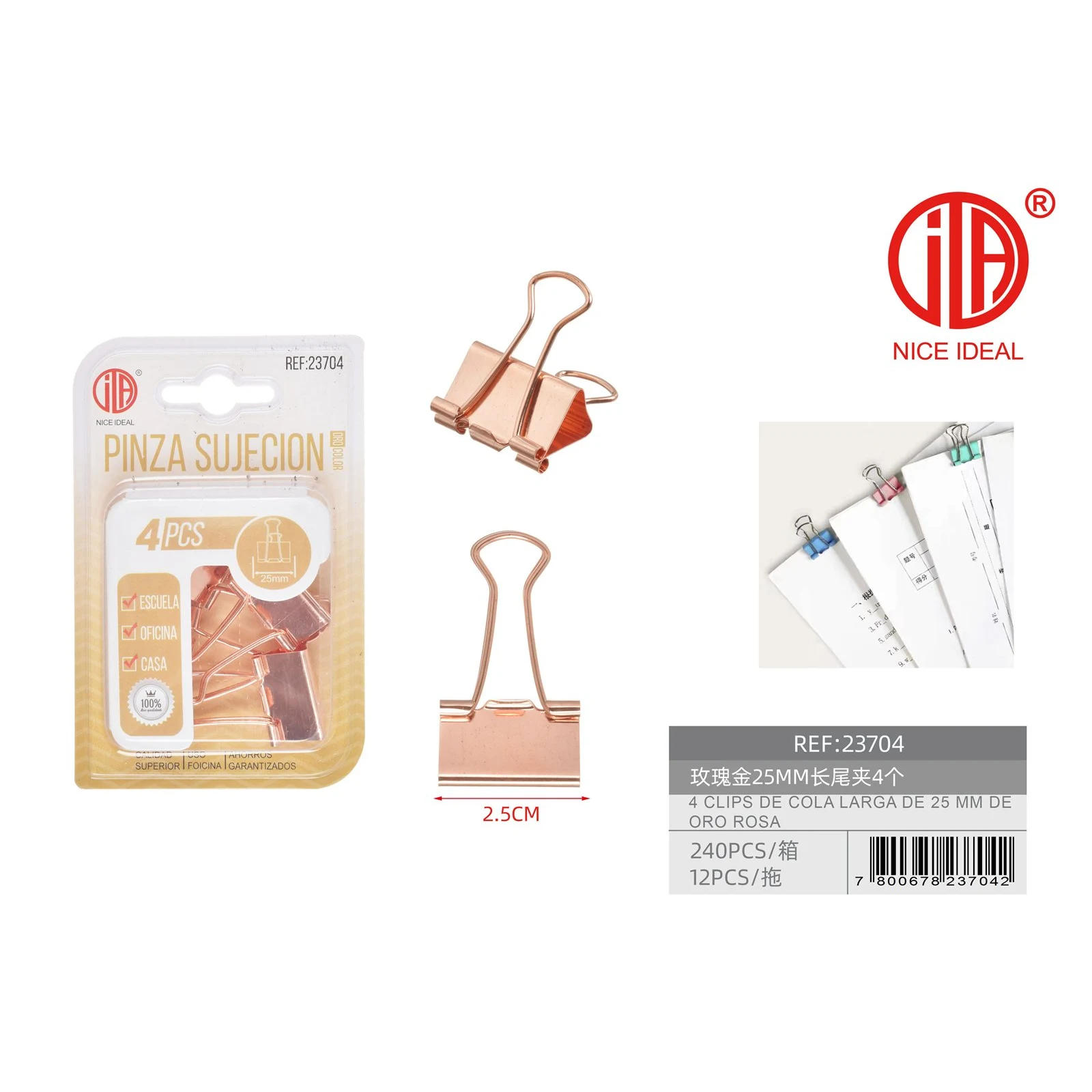 Pinzas sujetapapeles rose gold 25 mm 4 piezas - Imagen 2