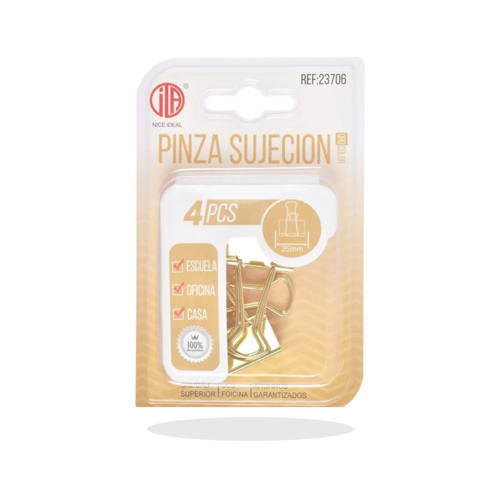 Pinzas sujetapapeles doradas 25 mm 4 piezas