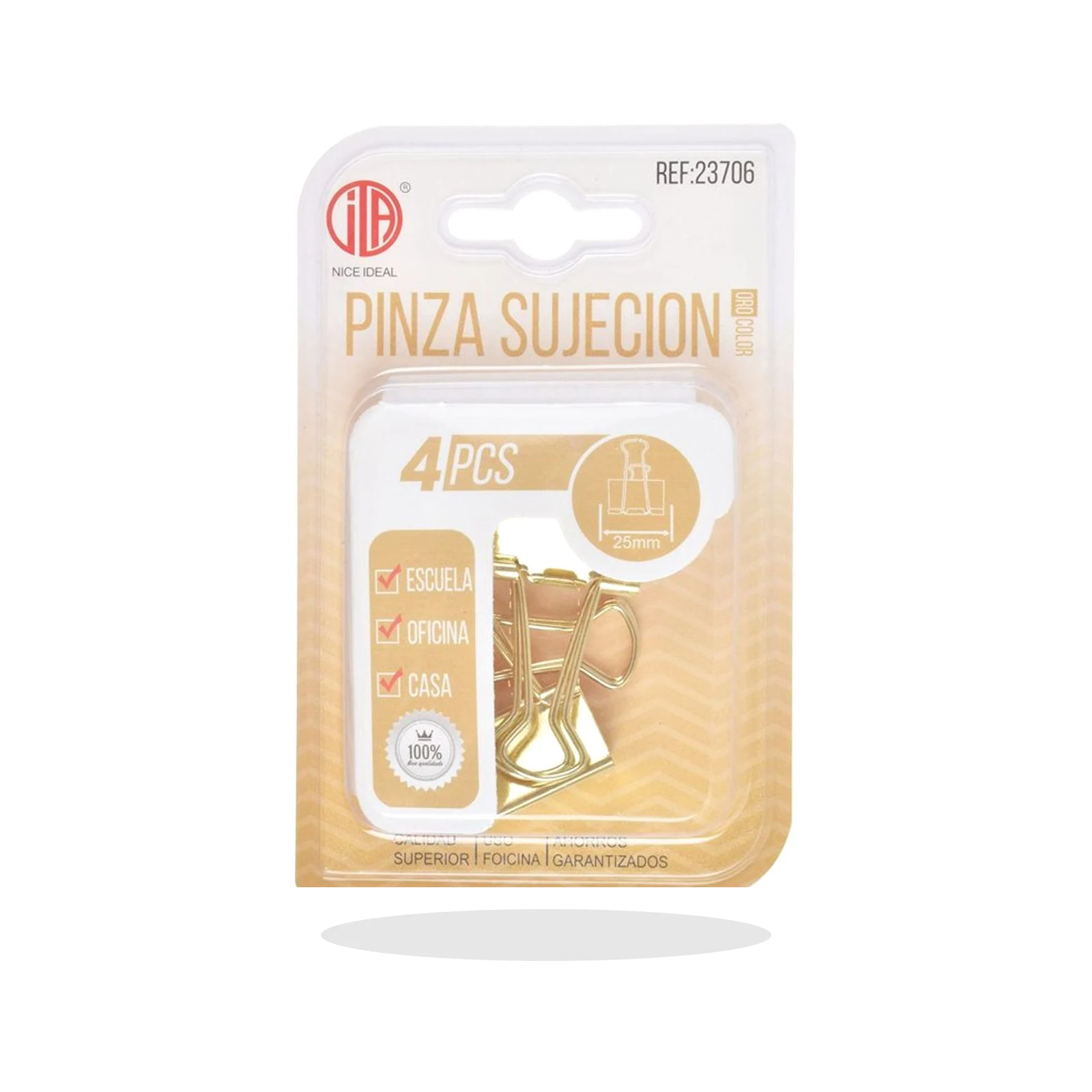 Pinzas sujetapapeles doradas 25 mm 4 piezas