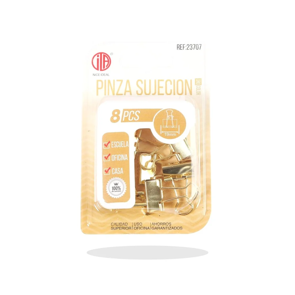 Pinzas sujetapapeles doradas 19 mm 8 piezas