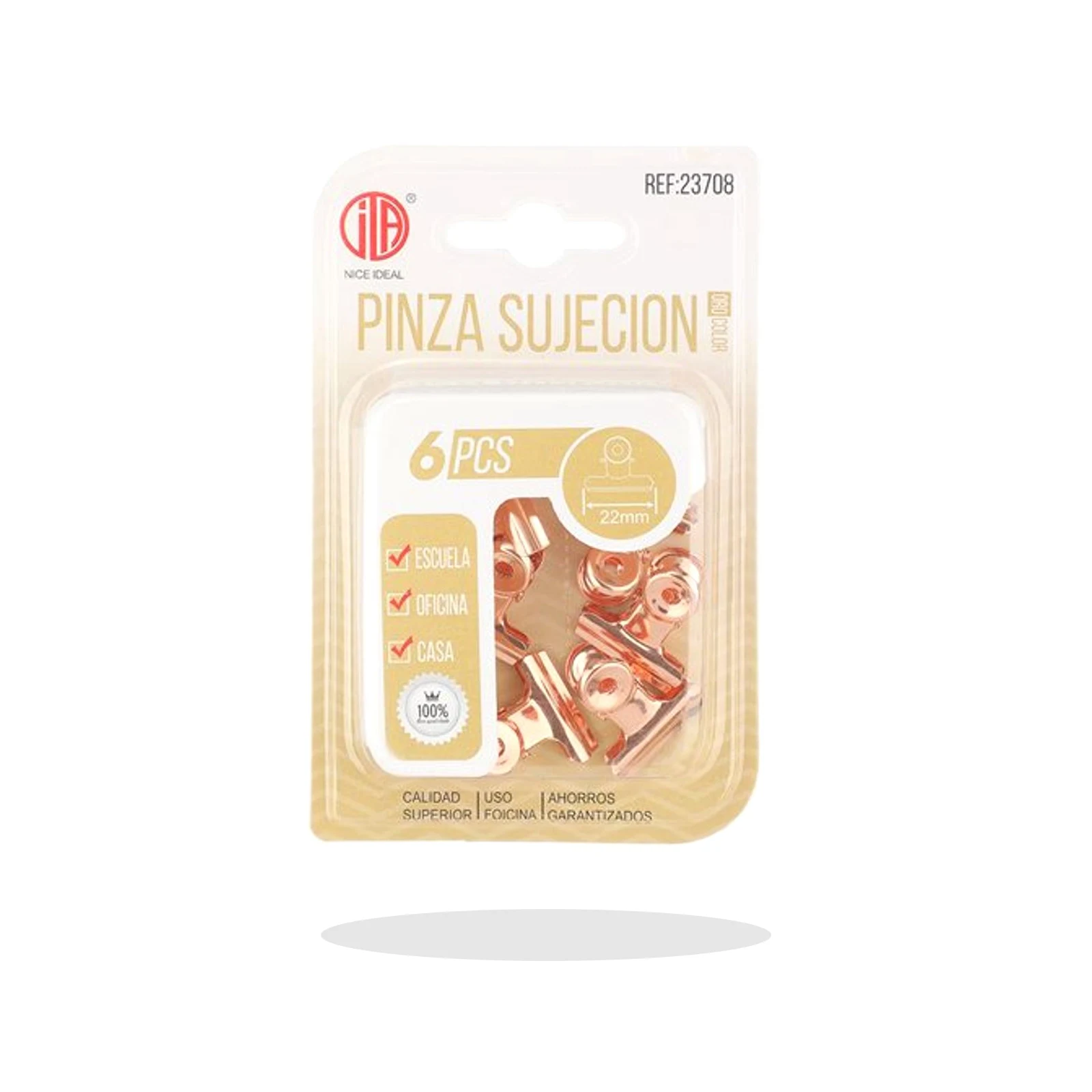 Pinzas metalicas redondas rose gold 22 mm 6 piezas