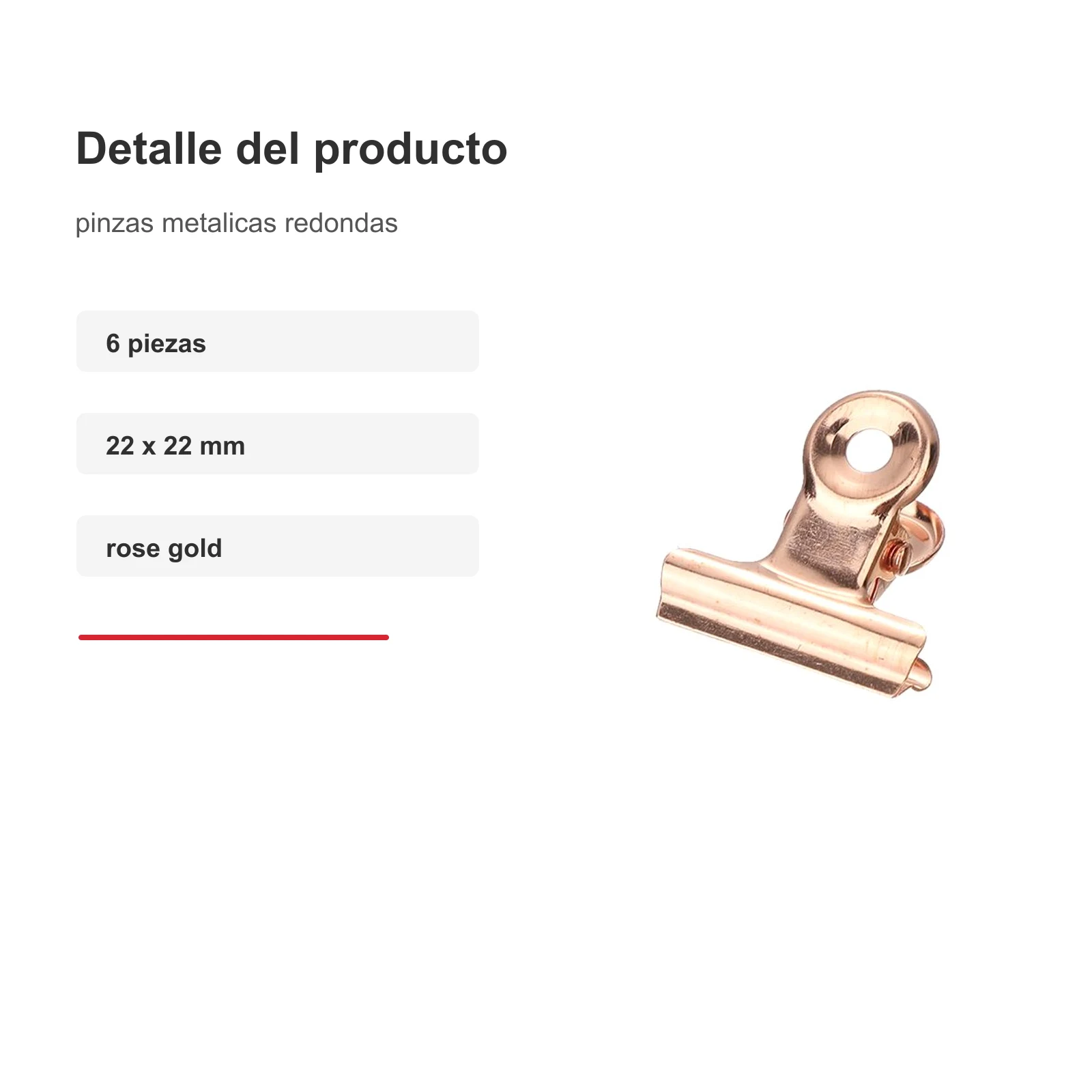 Pinzas metalicas redondas rose gold 22 mm 6 piezas - Imagen 3
