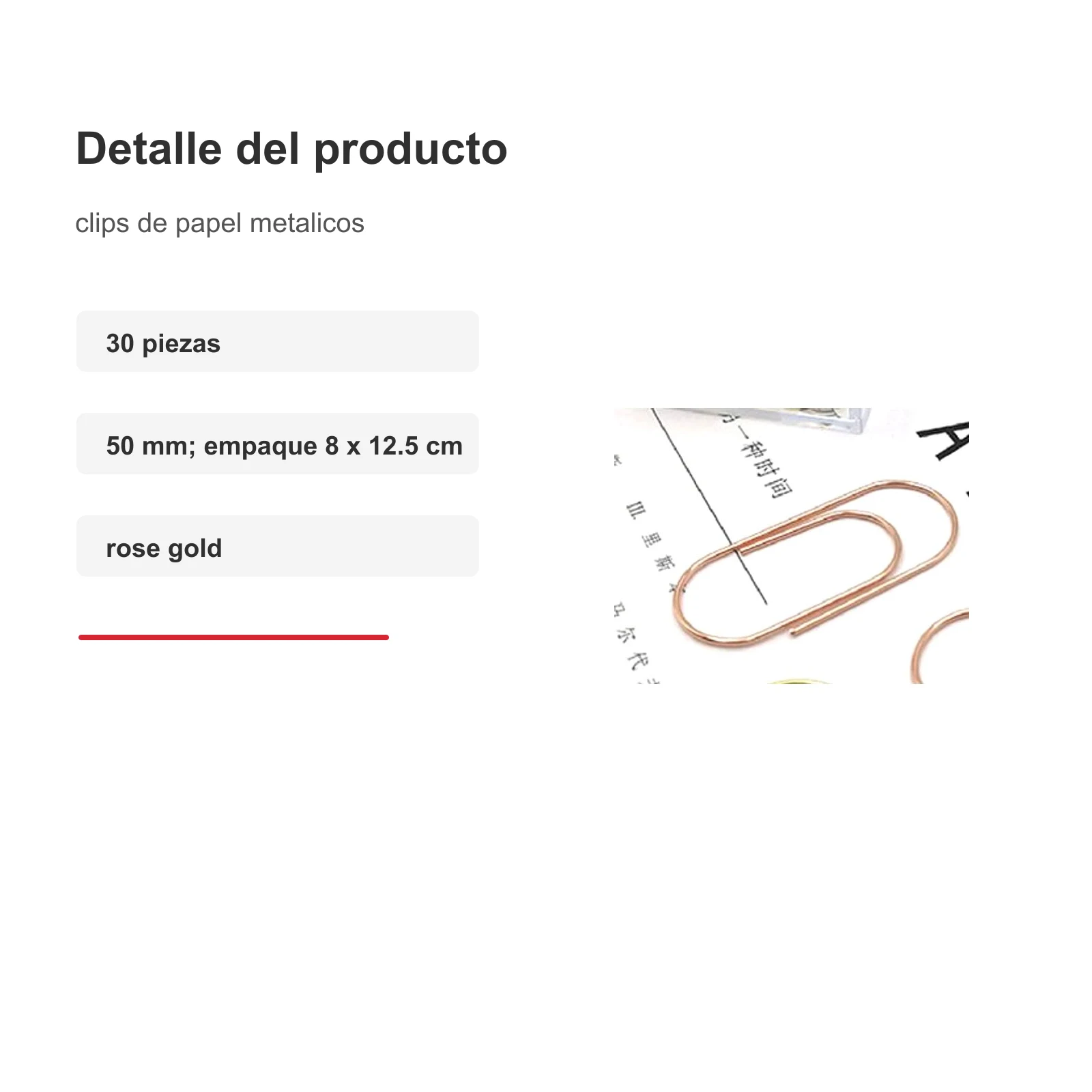 Clips de papel rose gold 50 mm 30 piezas - Imagen 3