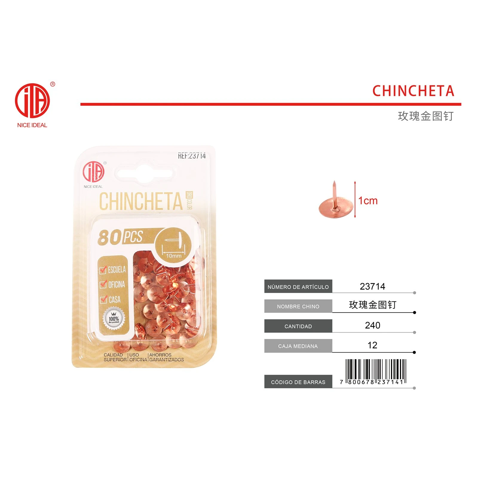 Chinchetas rose gold 10 mm 80 piezas - Imagen 2