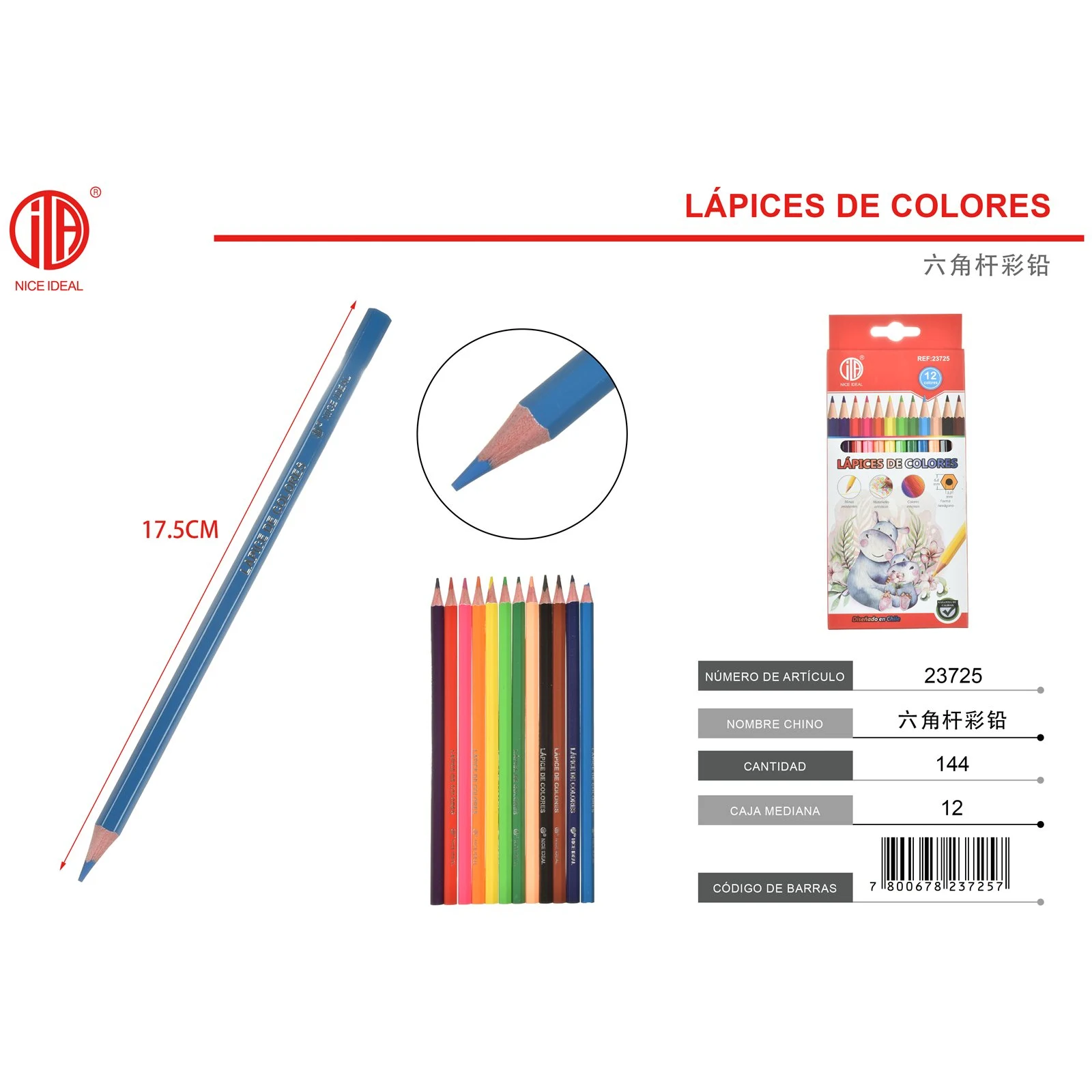 Set de 12 lápices de colores hexagonales de 17,5 cm - Imagen 2