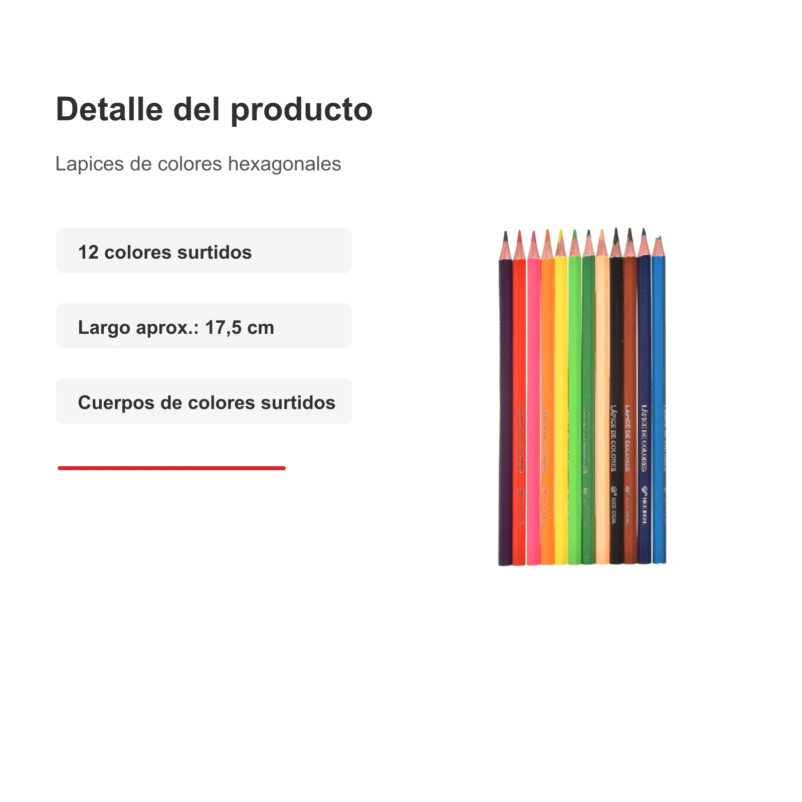 Set de 12 lápices de colores hexagonales de 17,5 cm - Imagen 3