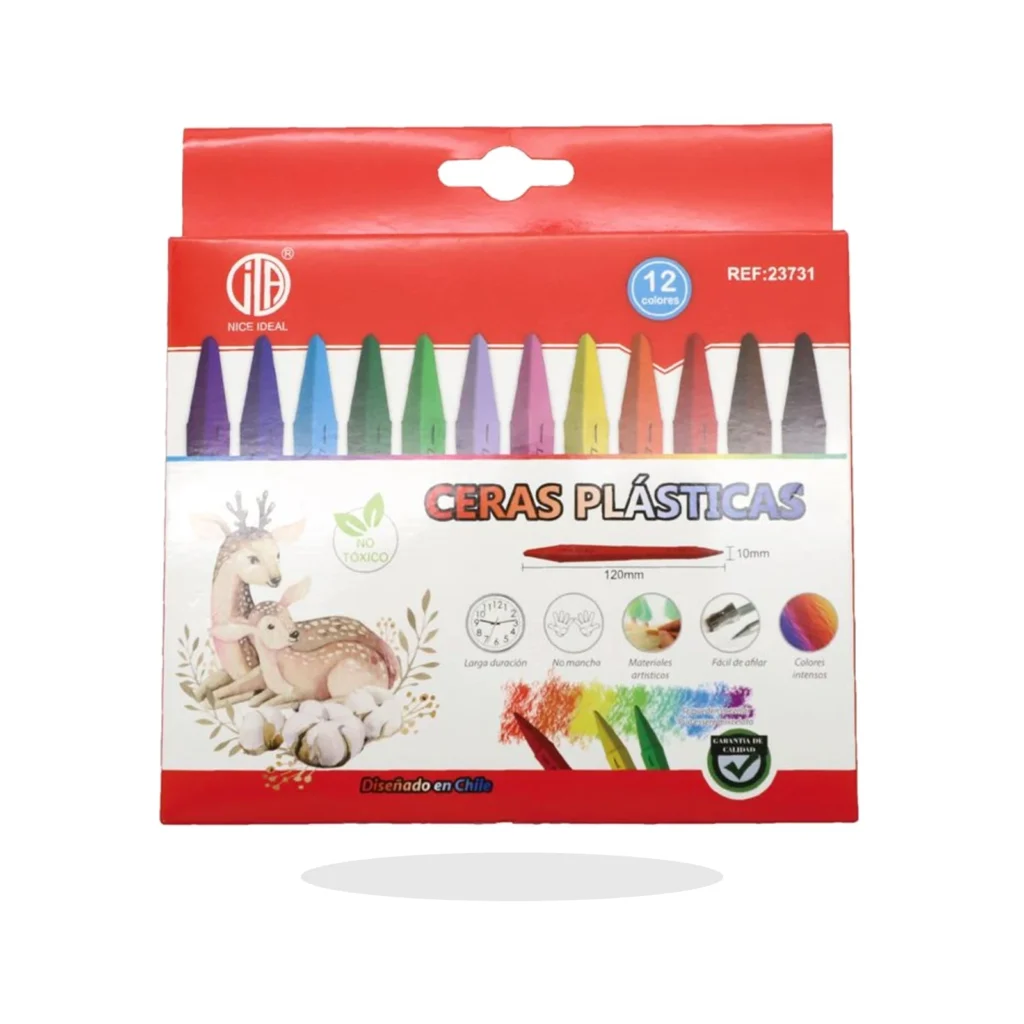Set de 12 ceras plásticas triangulares de doble punta, 120 mm