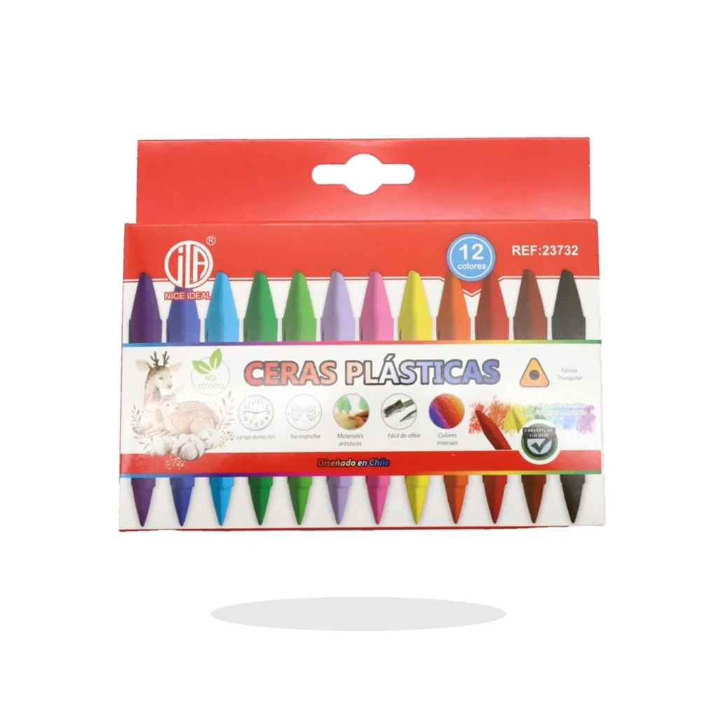 Set de 12 ceras plásticas triangulares de doble punta, 90 mm
