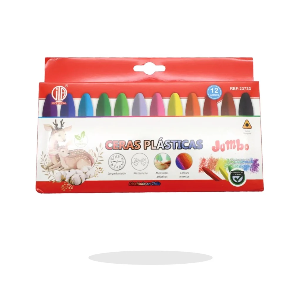Set de 12 ceras plásticas triangulares jumbo, 90 mm