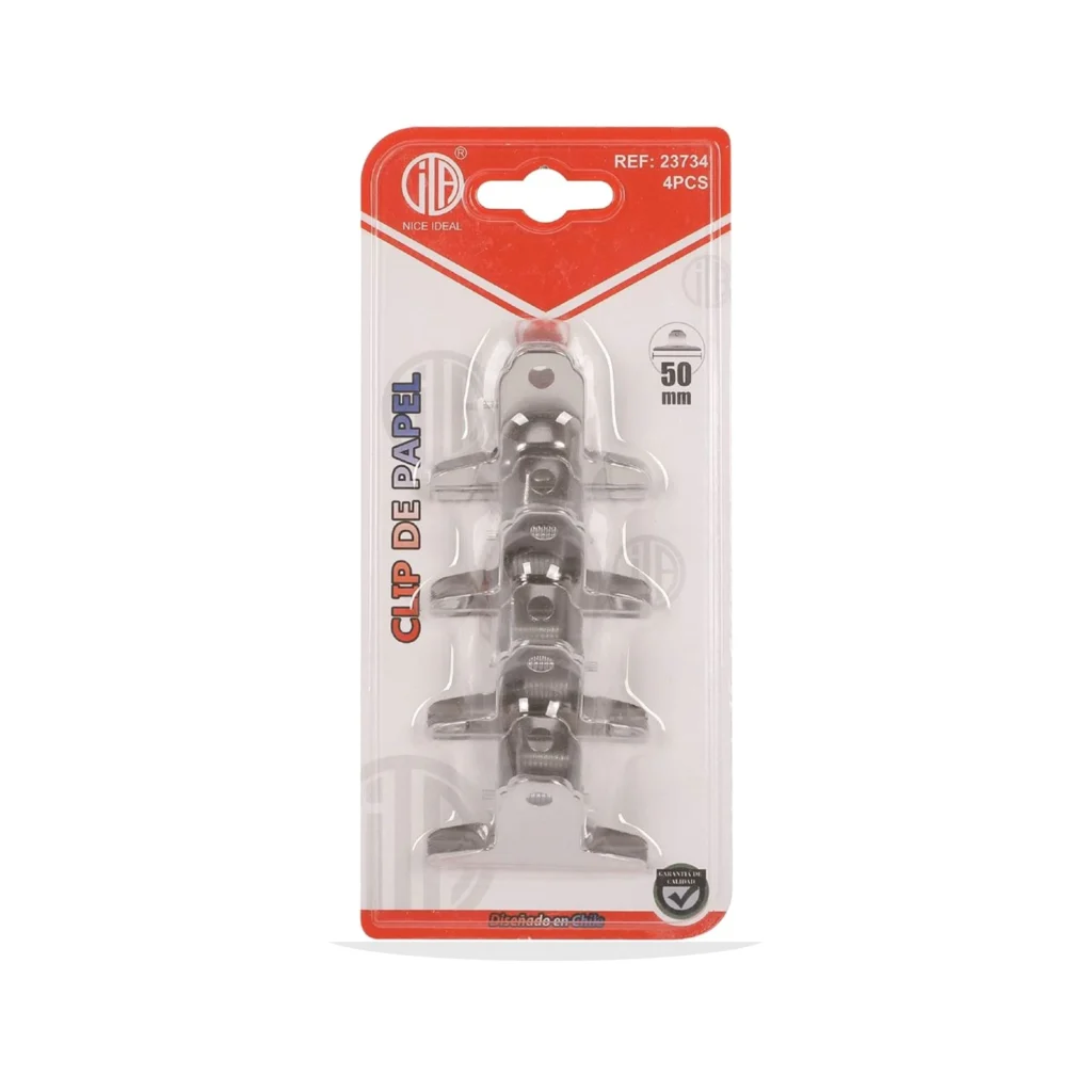 Set de 4 pinzas metálicas para papel, 50 mm