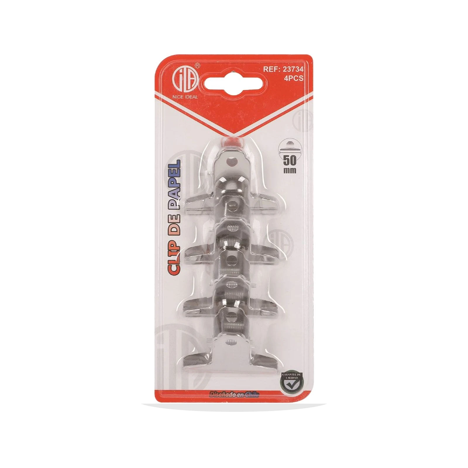 Set de 4 pinzas metálicas para papel, 50 mm