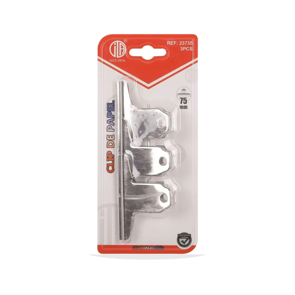 Set de 3 pinzas metálicas para papel, 75 mm