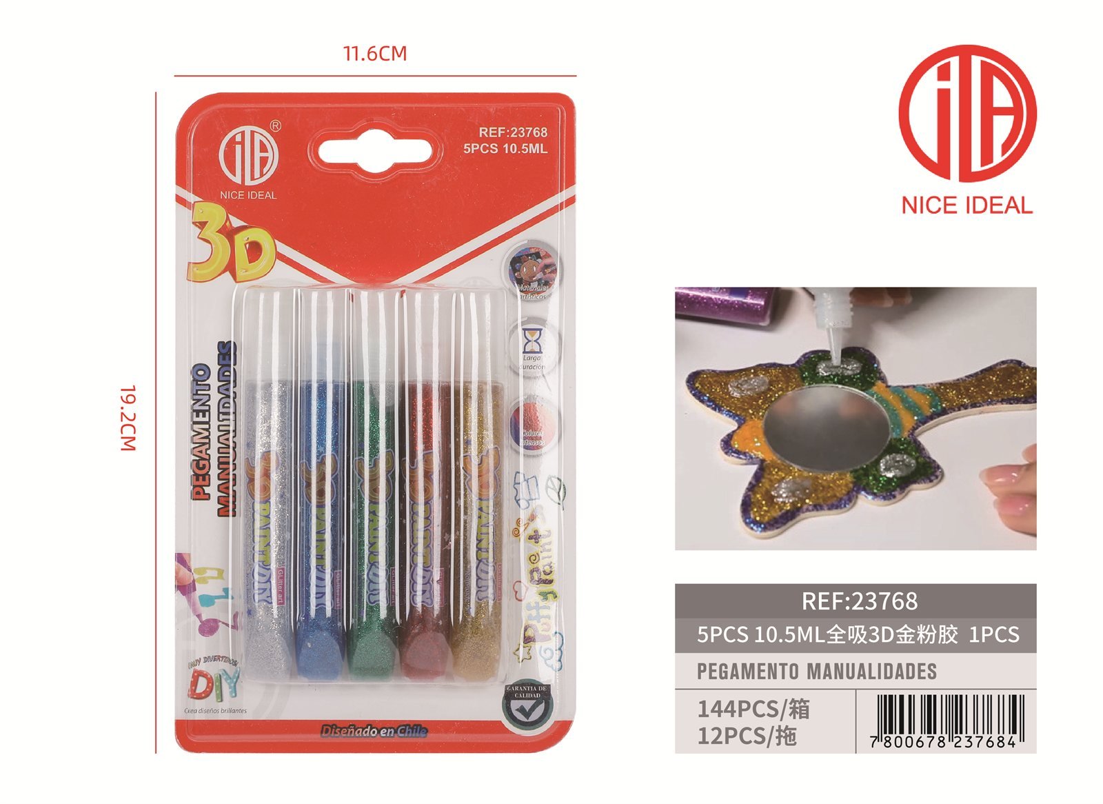 PEGAMENTO EN POLVO DORADO 10.5ML 3D 5PCS