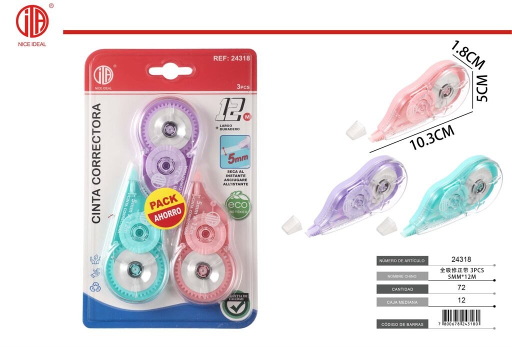CINTA CORRECTORA 5MM*12M3PCS