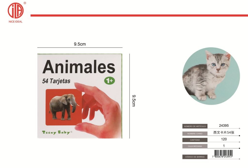 Tarjetas educativas de animales, 54 unidades
