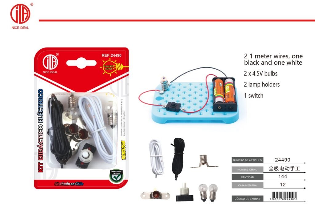 Kit didáctico de circuito eléctrico con 2 ampolletas