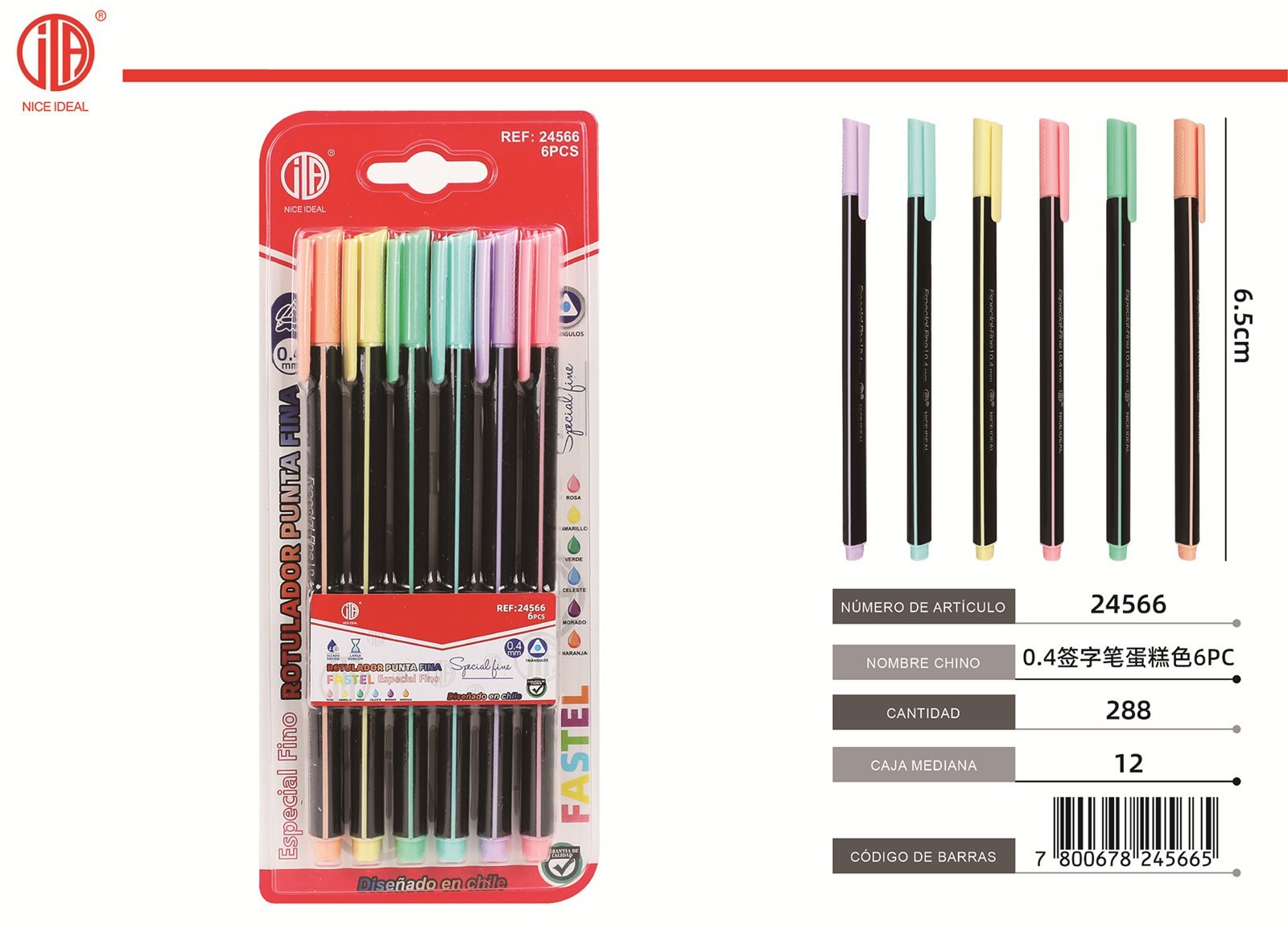 BOLíGRAFO PASTEL DE CARACTERíSTICO. 0.4 6PC
