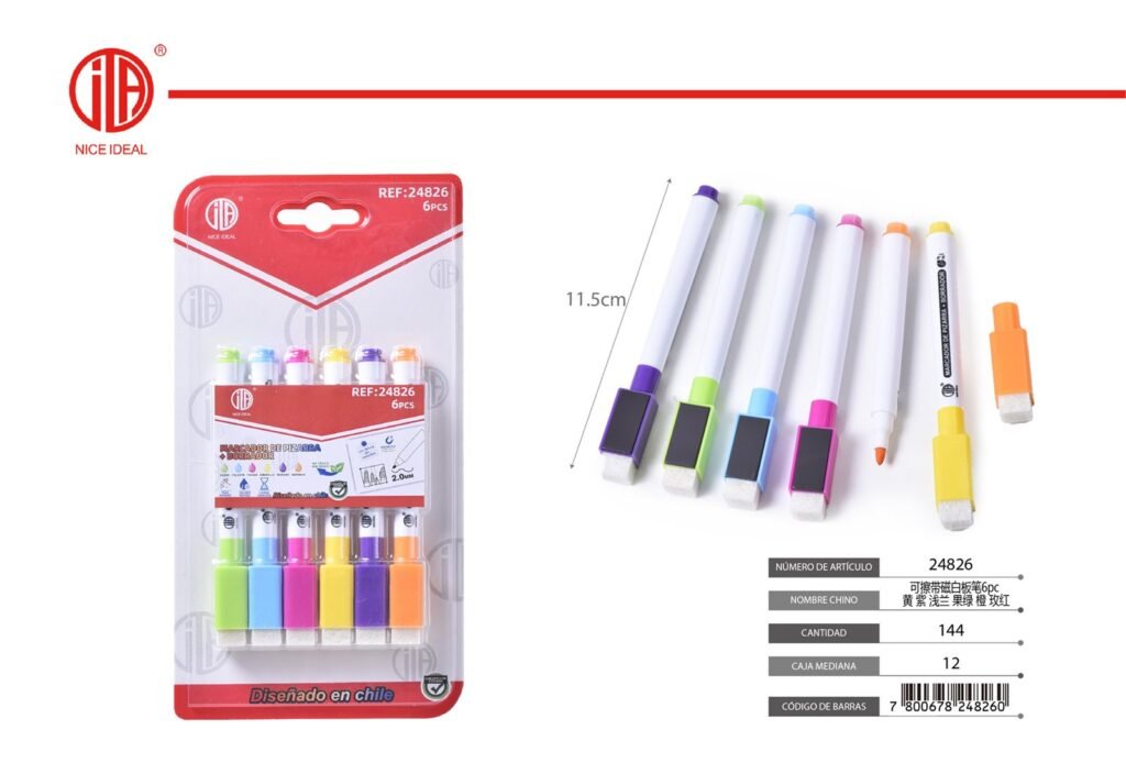 Set de 6 marcadores para pizarra con borrador