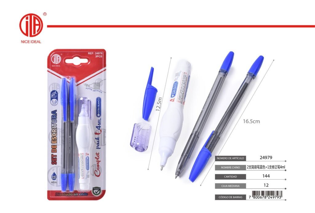 2 BOLíGRAFOS AZULES 1 CORRECTOR 2 1 4ML