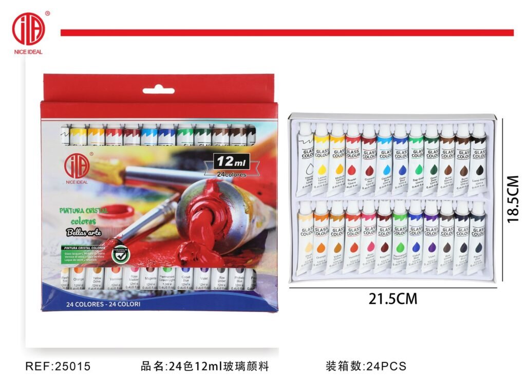 Set de pintura para vidrio, 24 colores de 12 ml