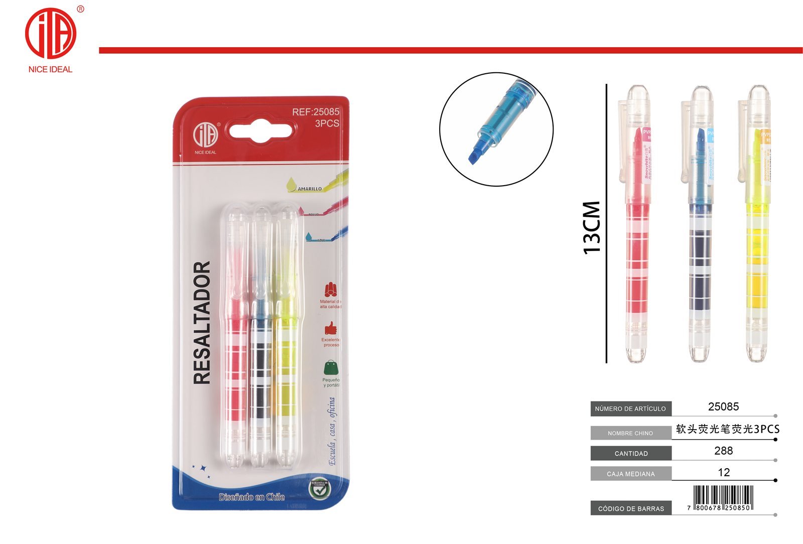 ROTULADOR RESALTADOR DE PUNTA SUAVE PVP-525 3PCS