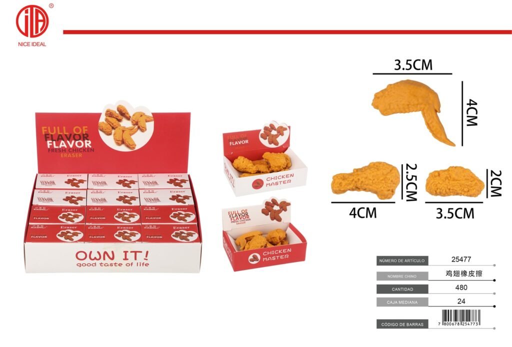 Gomas de borrar con formas de pollo frito