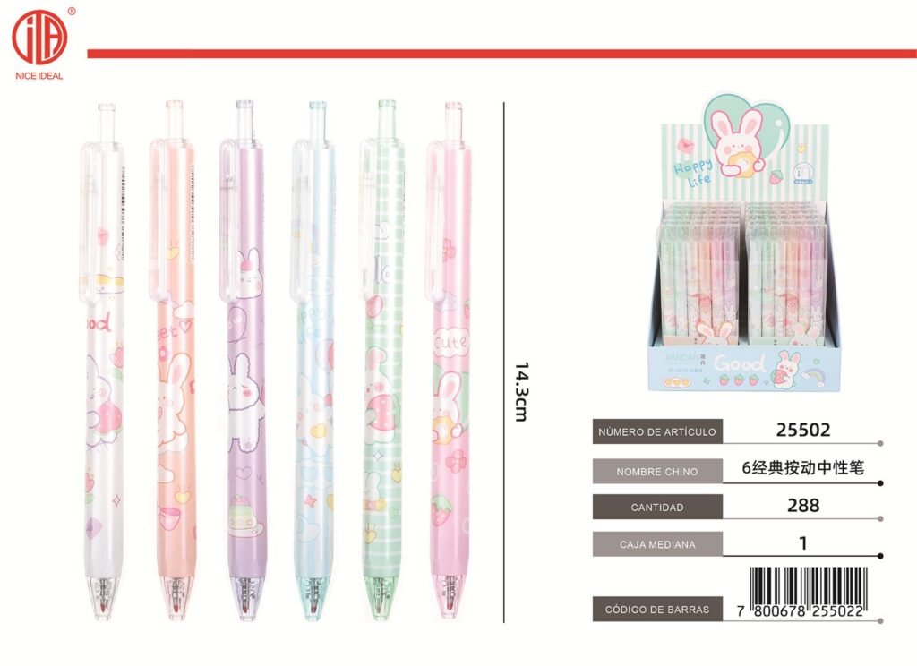 BOLíGRAFO DE GEL 6 PIEZAS JD-2213/6 6PCS