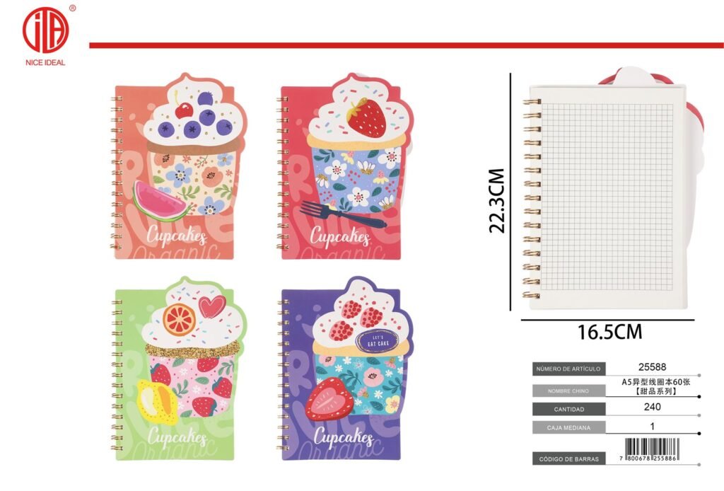 CUADERNO ESPIRAL DE FORMA ESPECIAL A5 60 HOJAS A5 60