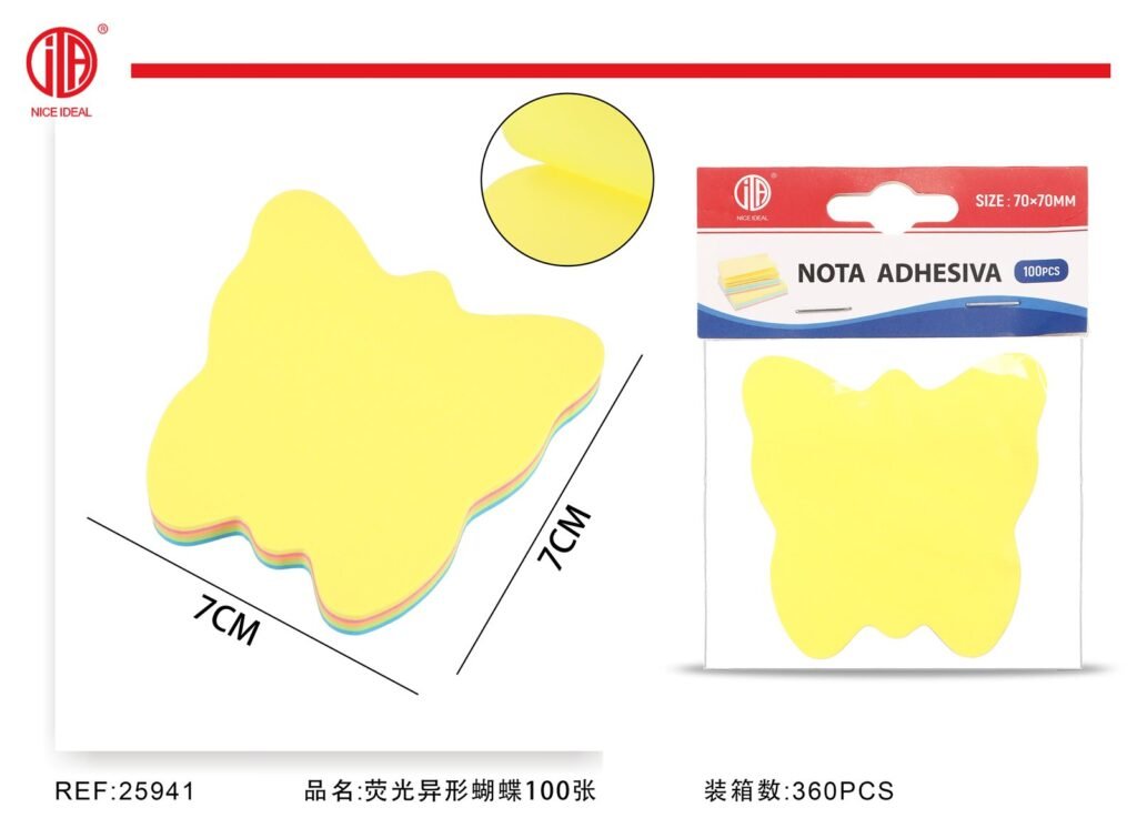 Notas adhesivas fluorescentes con forma de mariposa, 100 hojas