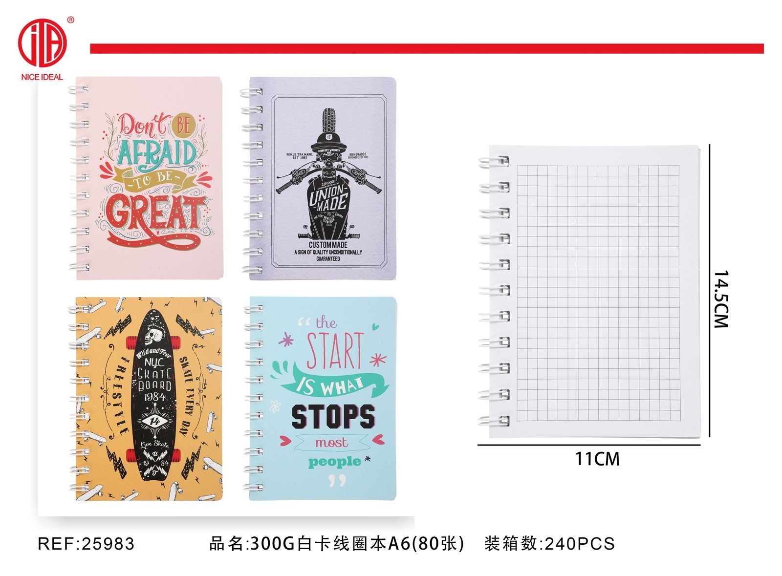 Cuaderno de enrollado 300g tamano A6 Hoja 80