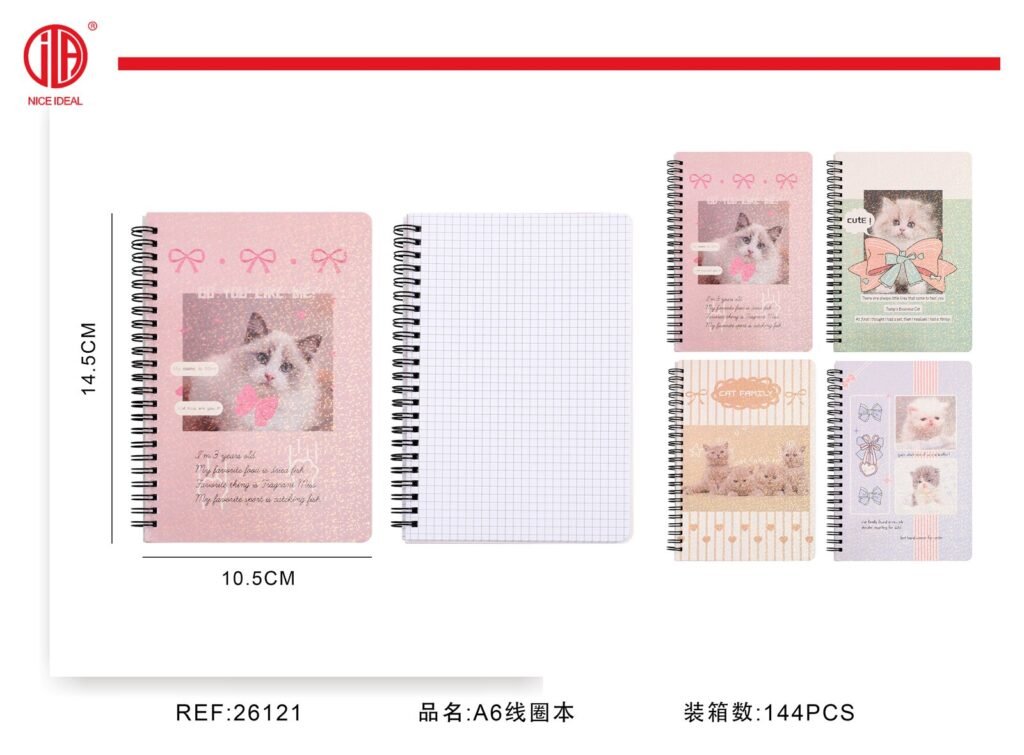 Cuaderno cuadriculado A6 con espiral, gatos