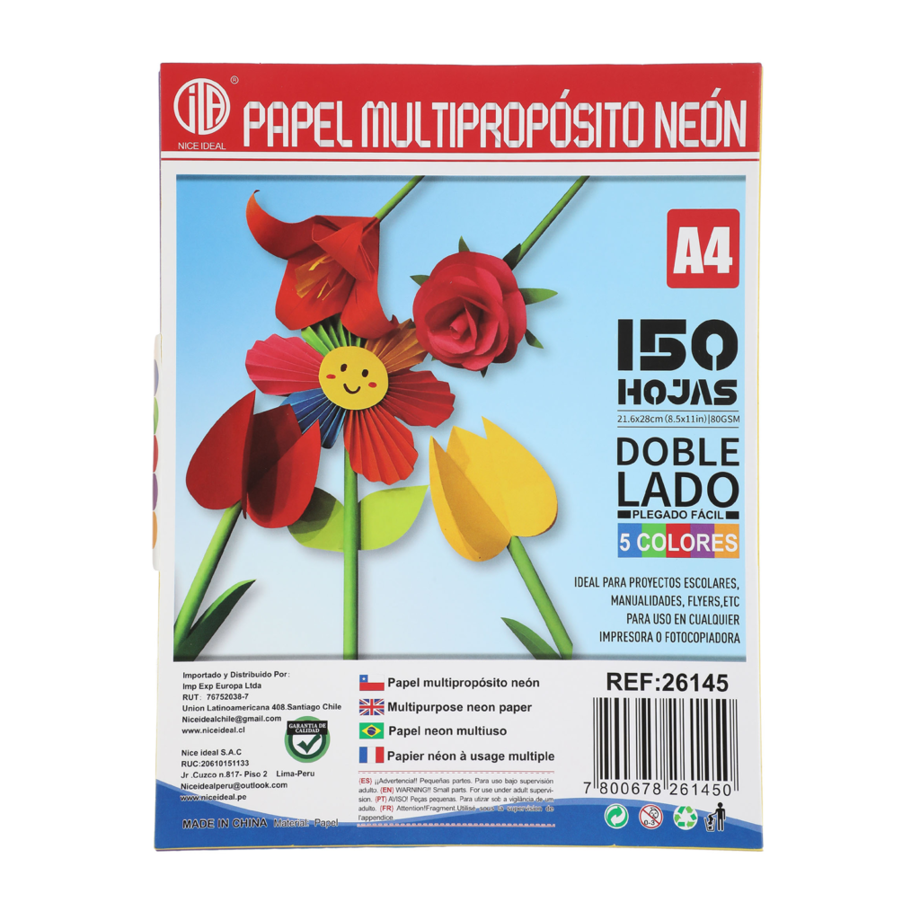 Papel Multiproposito neon A4 150hojas DOble lado 80g