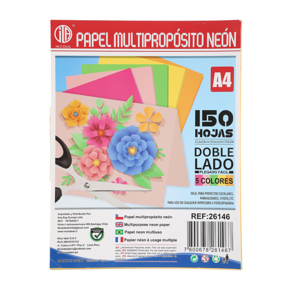 Papel Multiproposito neon A4 150hojas DOble lado 75g