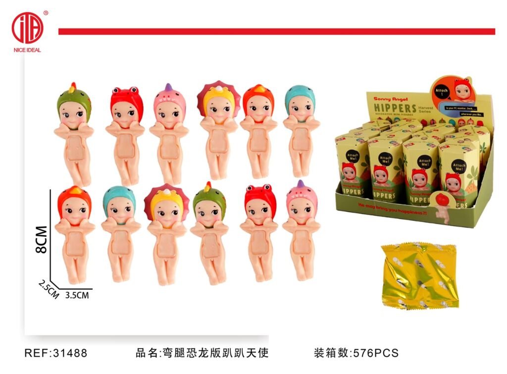 Mini figura sorpresa con disfraz de dinosaurio y piernas flexionadas