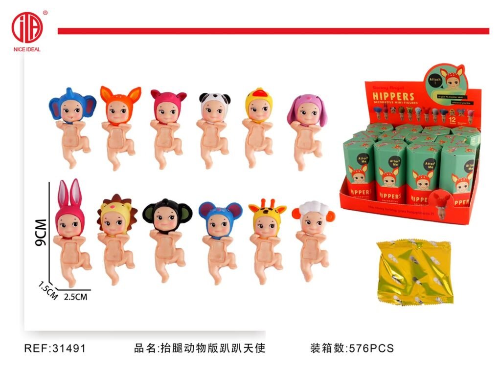 Mini figura sorpresa con disfraz de animal y piernas flexionadas