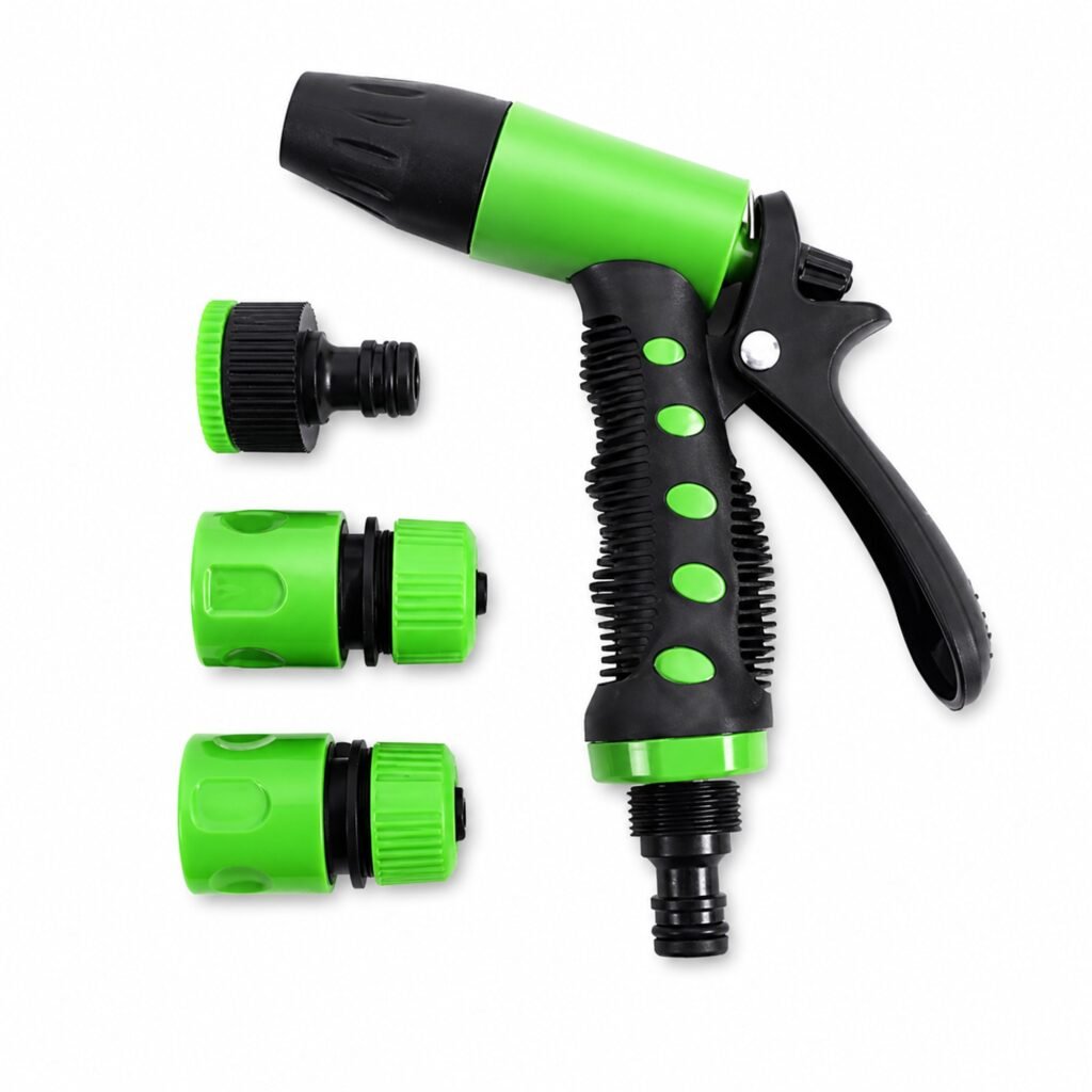 Set de pistola de riego verde y negra con cuatro conectores, 5 piezas, SKU 40027