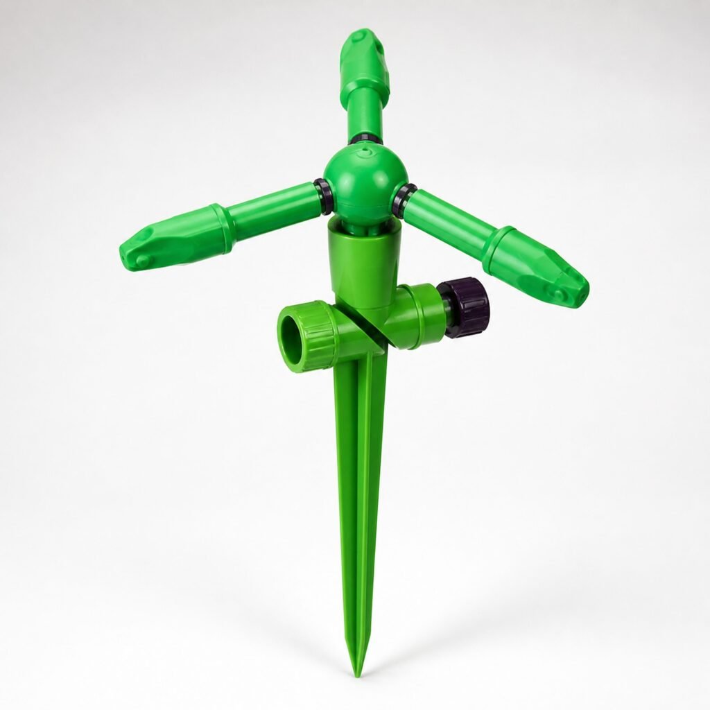 Aspersor de riego rotatorio de 3 brazos ABS verde con estaca, SKU 40031
