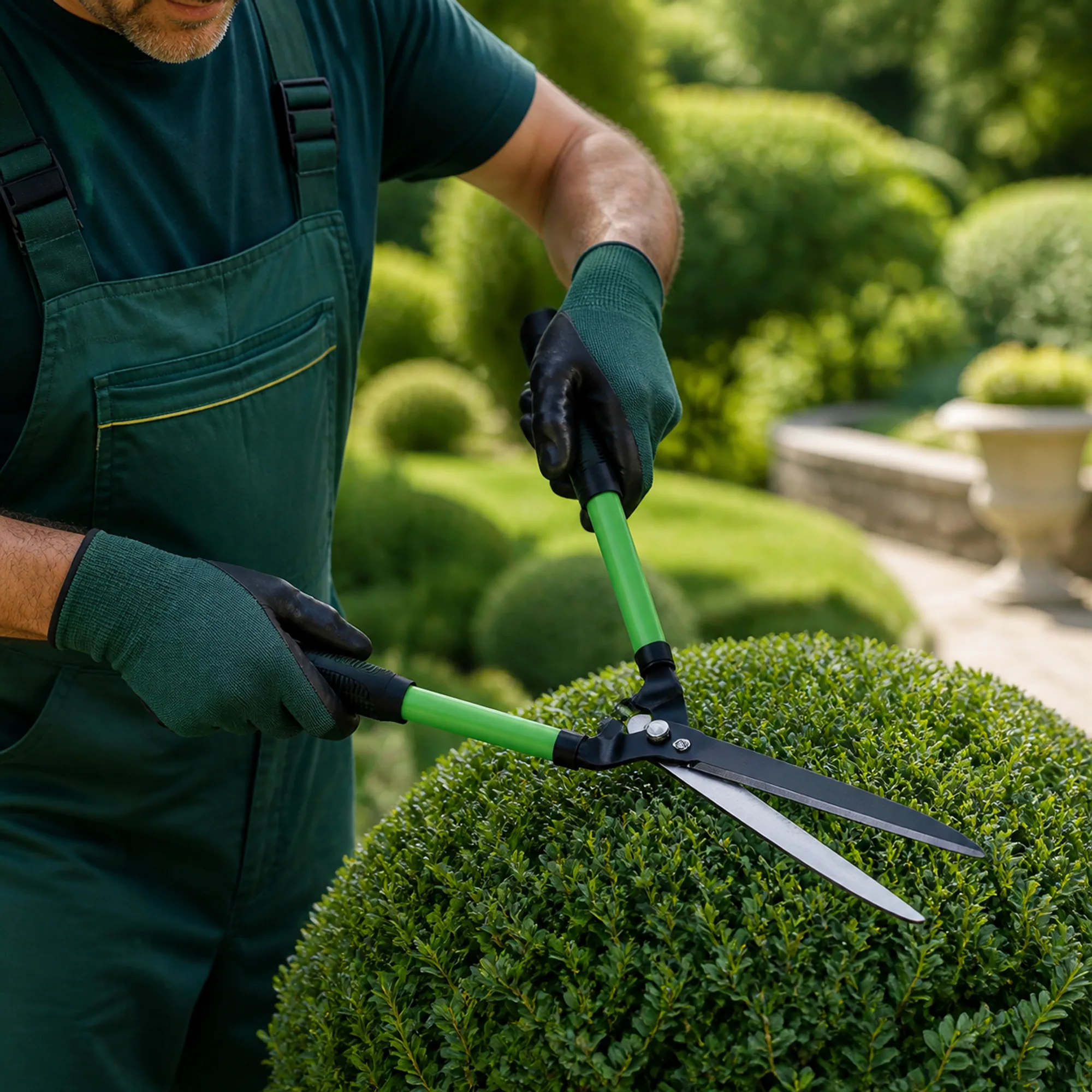 Tijera de podar SKU 40045 utilizada en una escena de jardinería, imagen 1