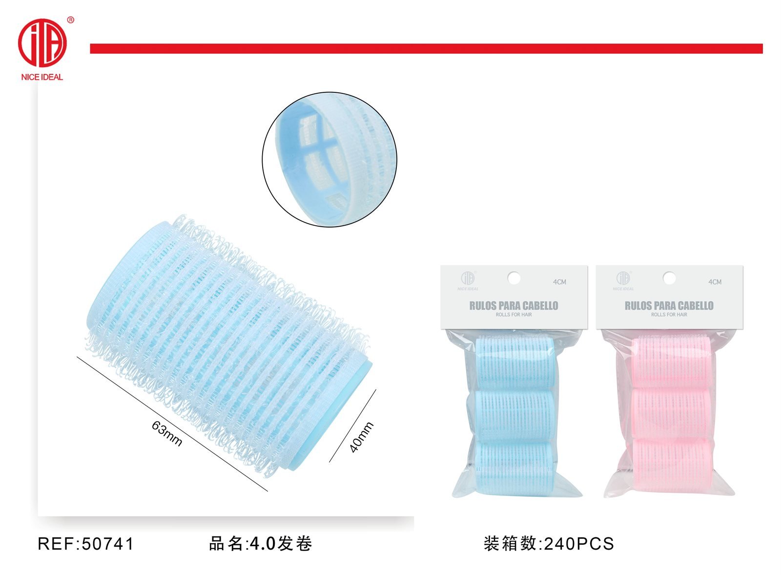 Rulos autoadherentes para el cabello, 4 cm