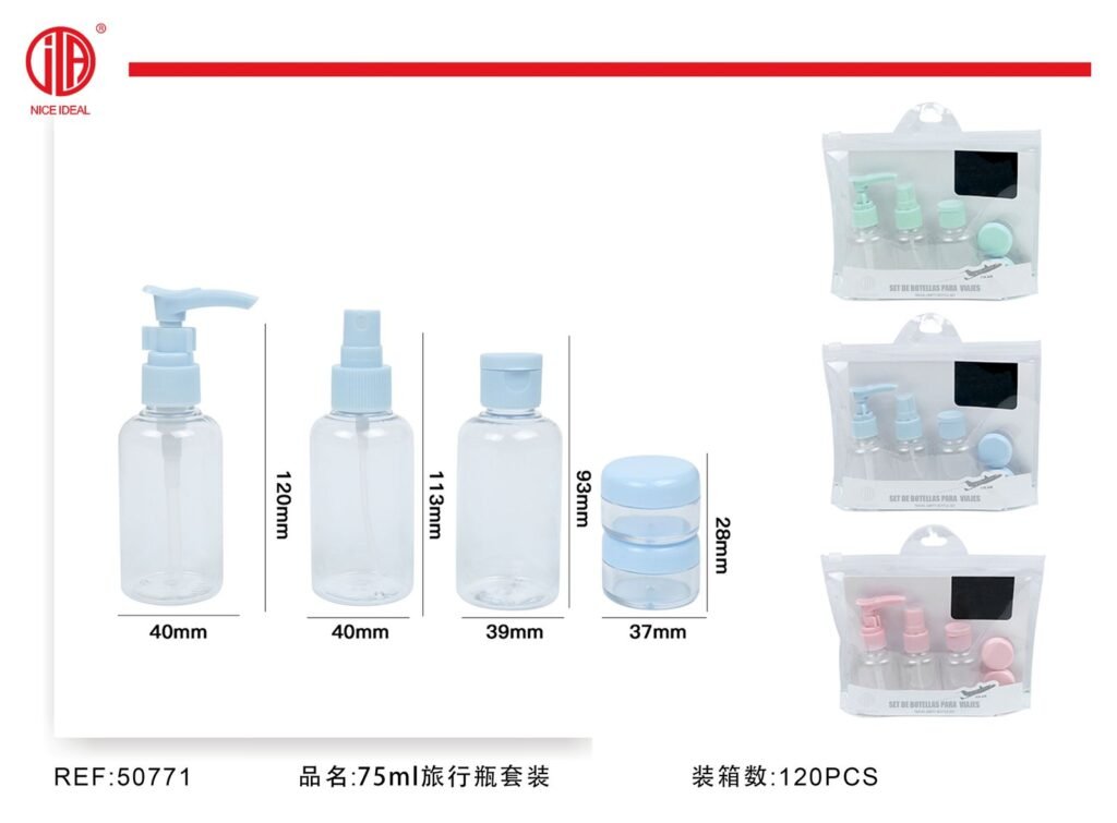 Set de botellas de viaje de 75 ml con estuche