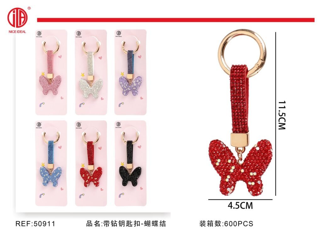 Llavero con correa y mariposa de strass 11,5 cm