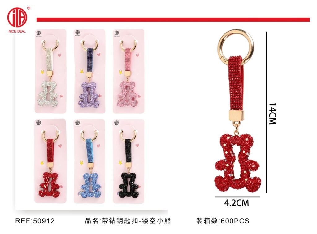 Llavero con correa y oso de strass 14 cm